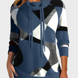 Kootud dressipluus kunstilise kujunduse ja kapuutsiga