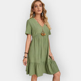 Vestido midi com decote em V 