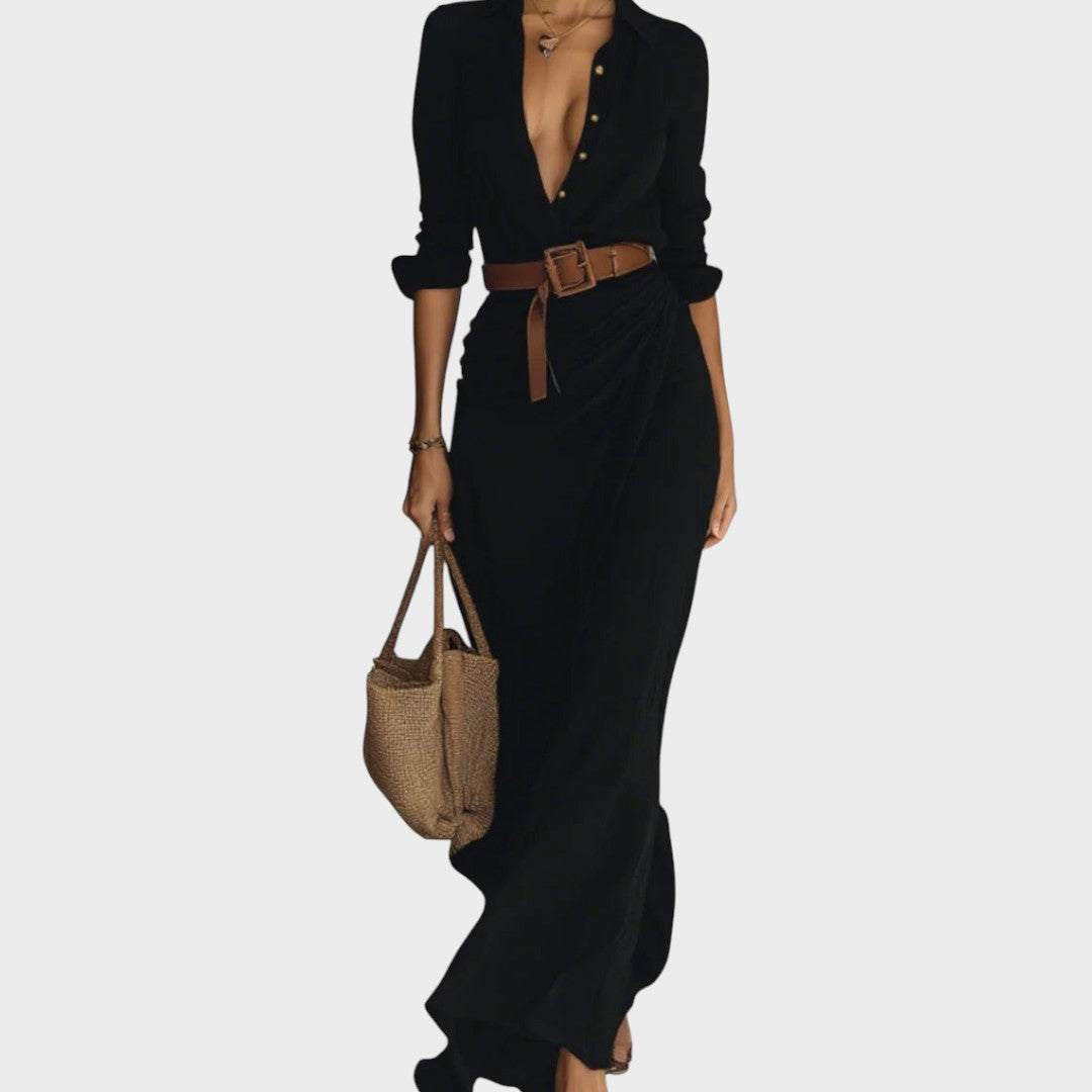 Julia - Vestido maxi comprido com mangas compridas