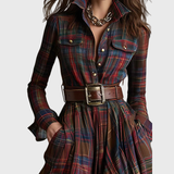 Laura | Pikk ruuduline kleit vööga