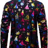 Meeste Kuld Jõulutrükk Regulaarne Istuvus Must Pikakä sleeves Särk