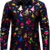 Meeste Kuld Jõulutrükk Regulaarne Istuvus Must Pikakä sleeves Särk