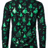 Meeste Jõulutrükk Regulaarne Sobivus Roheline Pikkade Varrukatega Särk