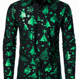 Meeste Jõulutrükk Regulaarne Sobivus Roheline Pikkade Varrukatega Särk