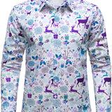 Meeste Jõuluvana Põhjapõdra Festiivne Prinditud Jõulupüha Valge Pikad Varrukad Särk