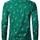 Meeste Jõulupuu Põder Prindiga Hingav Roheline Pikakä sleeves Särk