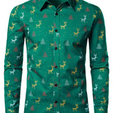 Meeste Jõulupuu Põder Prindiga Hingav Roheline Pikakä sleeves Särk