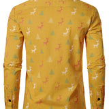 Meeste Jõulupuu Põder Prindiga Hingav Kollane Pikad Varrukad Särk