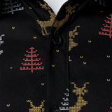 Meeste Jõulupuu Põder Prindiga Hingav Must Pikakä sleeves Särk