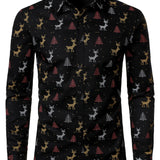 Meeste Jõulupuu Põder Prindiga Hingav Must Pikakä sleeves Särk