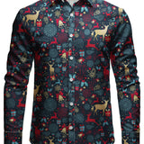 Meeste Vintage Jõulupukki Prindiga Puhkuse Pikkade Varrukatega Särk