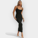 Vestido midi com costas abertas