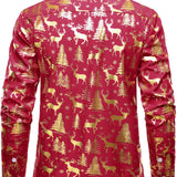 Meeste Kuldne Jõuluvana Põhjapõdra Festiivne Prindi Punane Pikakäised Särk