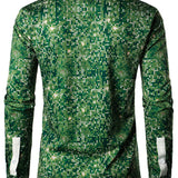 Meeste Jõulupuu Naljakas Riietus Jõuluteemaline Topp Puhkus Roheline Nööbiga Pikad Varrukad Särk