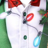 Meeste jõuluteemaline lõbus riietus, puhkuse nööp-püksi pikkade varrukatega särk