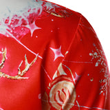 Meeste jõuluteemaline punane lõbus riietus puhkusel nööpidega pikkade varrukatega särk