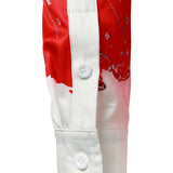 Meeste jõuluteemaline punane lõbus riietus puhkusel nööpidega pikkade varrukatega särk