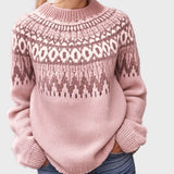 Kootud kõrge kaelusega kampsun mustriga