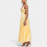 Vestido maxi plissado amarelo