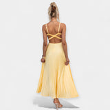Vestido maxi plissado amarelo