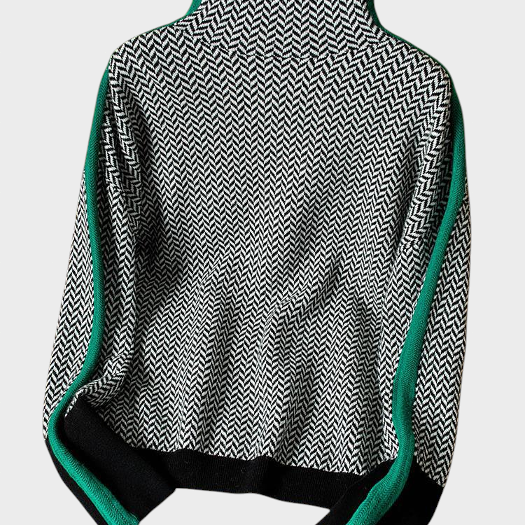 Lea - Kõrge kaelusega kampsun erksate kontrastsete triipudega