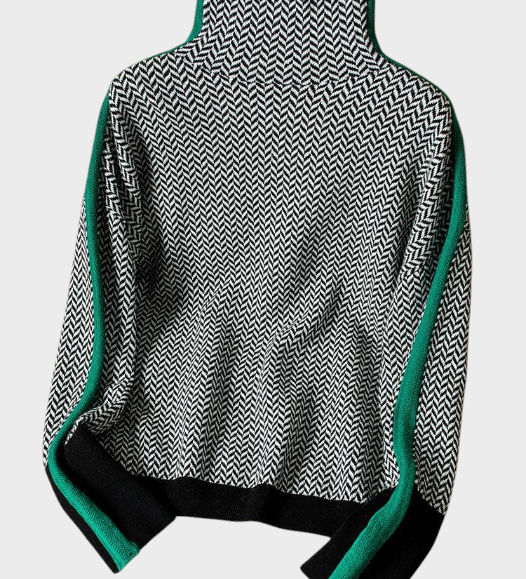 Lea - Kõrge kaelusega kampsun erksate kontrastsete triipudega