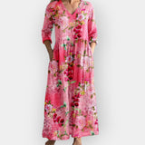 Vestido floral com linhas fluídas